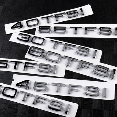 Logo TFSI TSI Audi VW Noir Chrome 20cm - vue de dessus 2 - Becquet Voiture