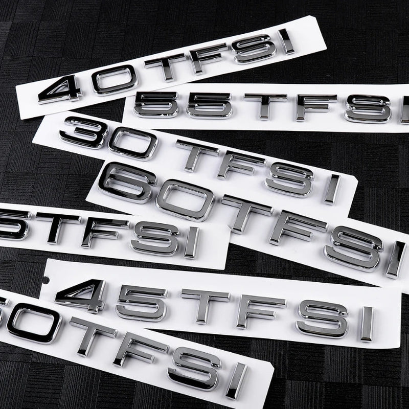 Logo TFSI TSI Audi VW Noir Chrome 20cm - vue de dessus 2 - Becquet Voiture