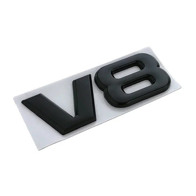 Logo V6 V8 Ford Mustang Noir Chrome - vue de face - Becquet Voiture