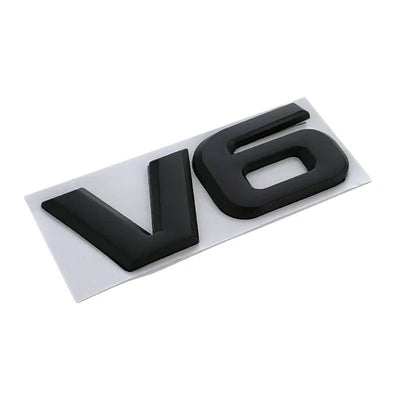 Logo V6 V8 Ford Mustang Noir Chrome - vue de profil - Becquet Voiture