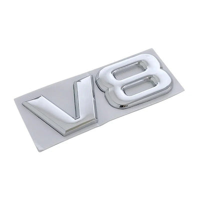 Logo V6 V8 Ford Mustang Noir Chrome - vue de trois-quarts - Becquet Voiture