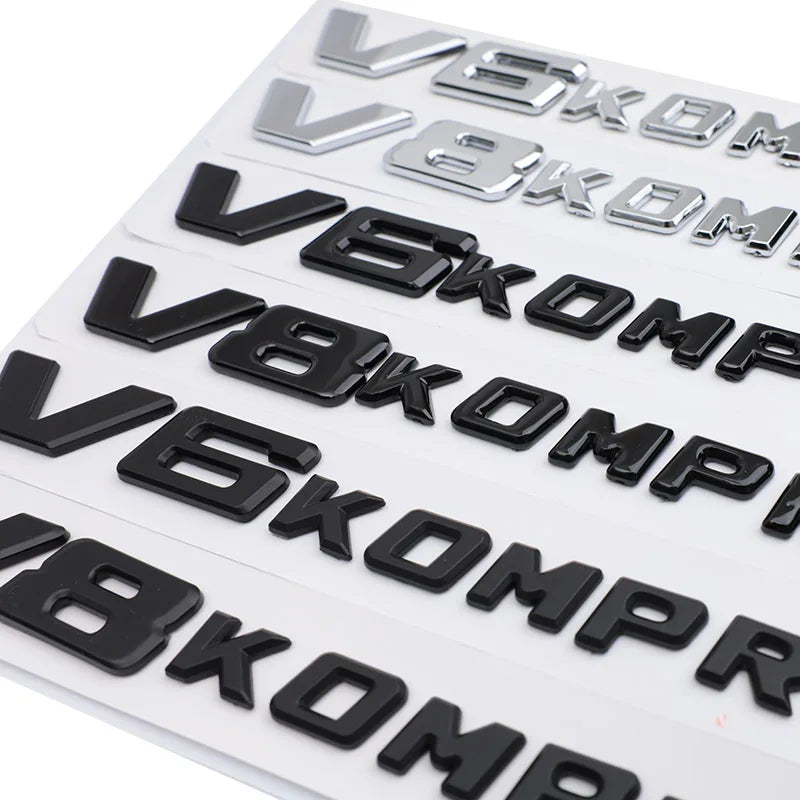 Logo V6 V8 Kompressor Mercedes Noir Chrome - vue arrière - Becquet Voiture