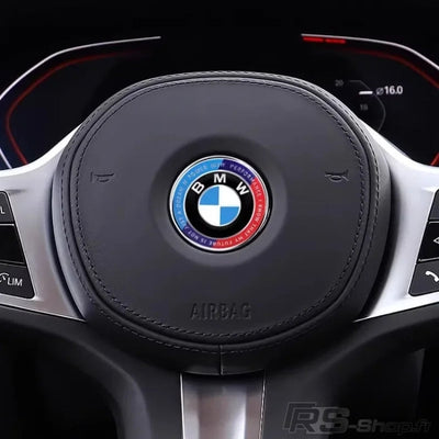 Logo Volant BMW 45mm Carbone Bleu Blanc M Perf - vue arrière 2 - Becquet Voiture