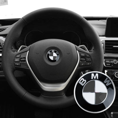 Logo Volant BMW 45mm Carbone Bleu Blanc M Perf - vue de face 2 - Becquet Voiture