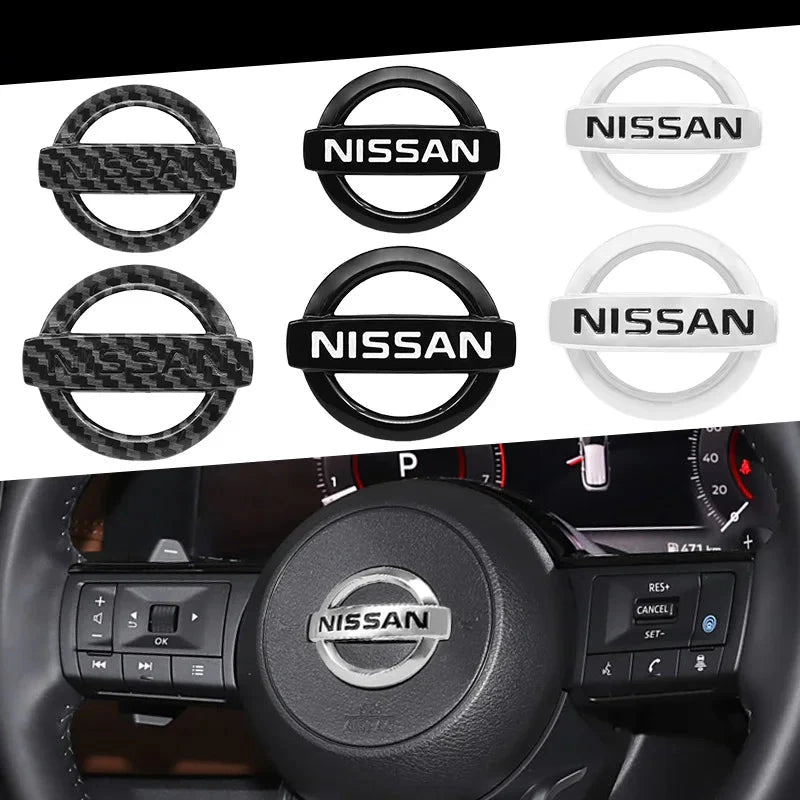 Nissan Steering Wheel Logo 52mm 56mm Black Chrome - three-quarter view - Becquet Voiture