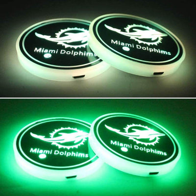 Lot 2 LED sous-verres porte-gobelet Miami Dolphins RGB - vue de profil - Becquet Voiture