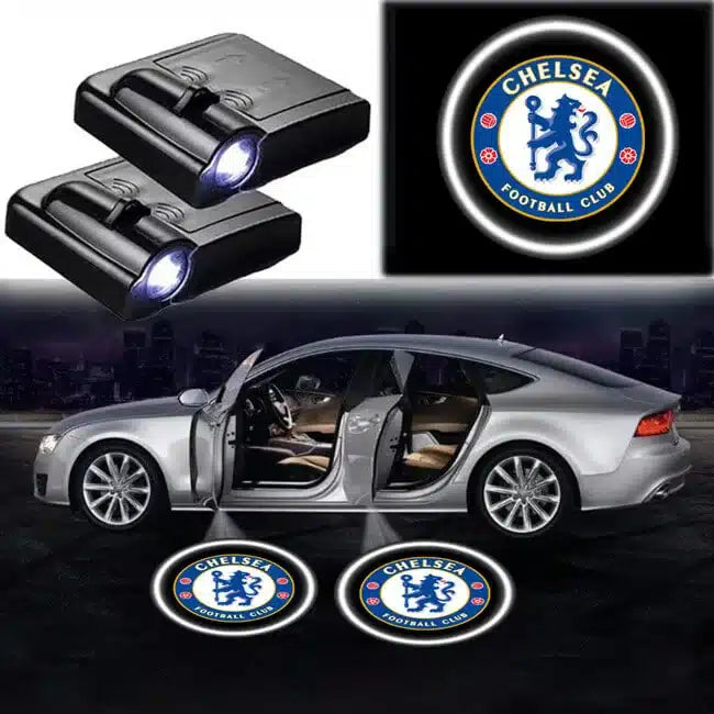 Lot 2 projecteurs de porte LED Chelsea Logo voiture - vue de face - Becquet Voiture