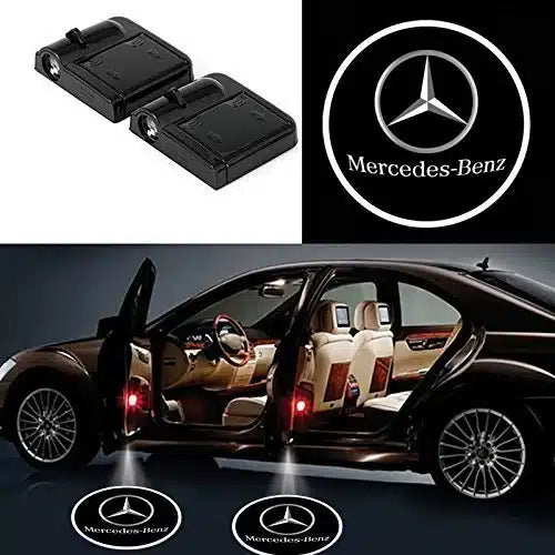 Lot 2 projecteurs LED de porte logo Mercedes, sans fil - vue de face - Becquet Voiture