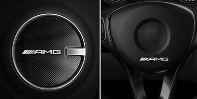 Lot de 4 Logos Mercedes AMG Émblème Auto 57mm - vue de profil - Becquet Voiture