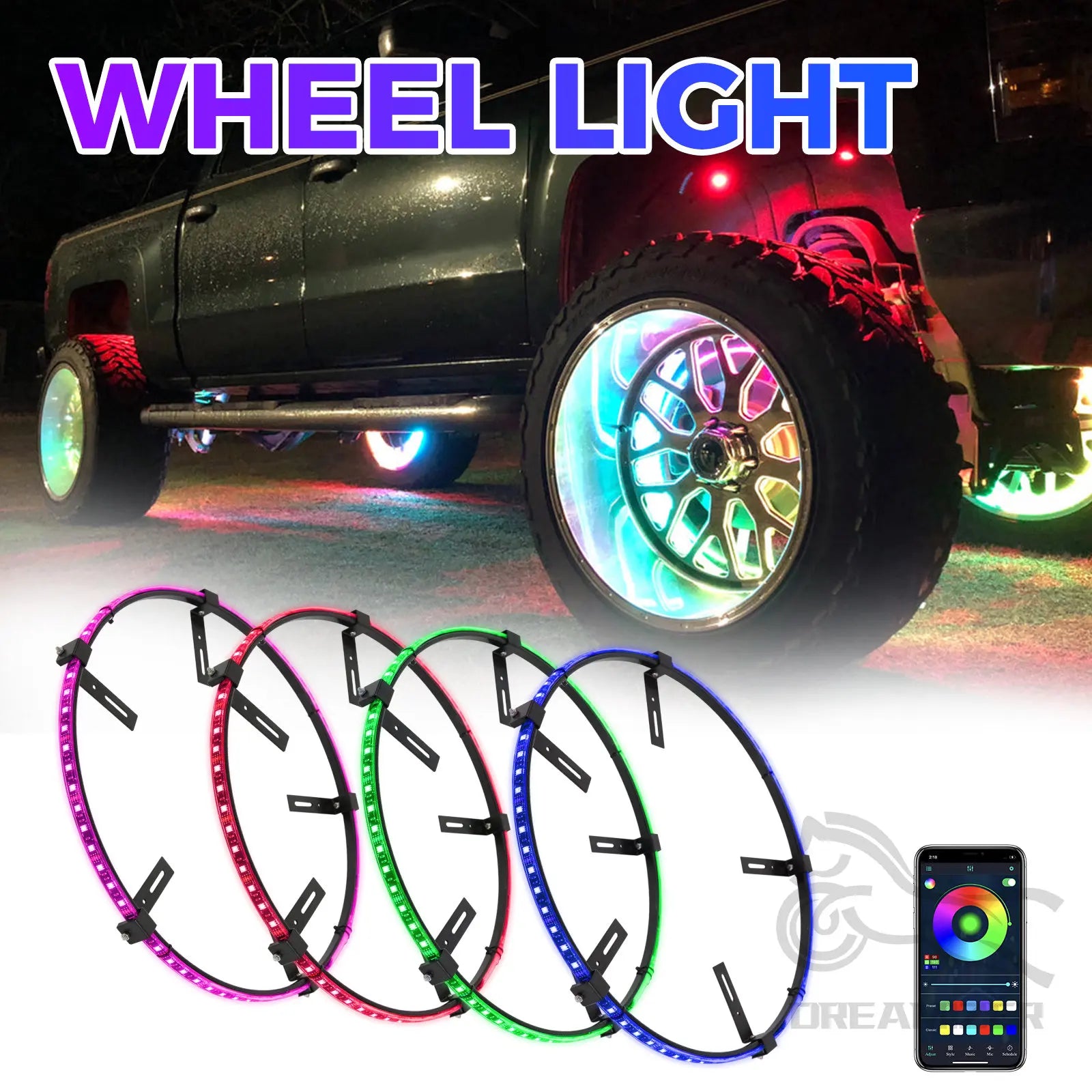 Lumière de Moyeu LED Étanche pour Roue 15,5 Pouces - vue de face - Becquet Voiture