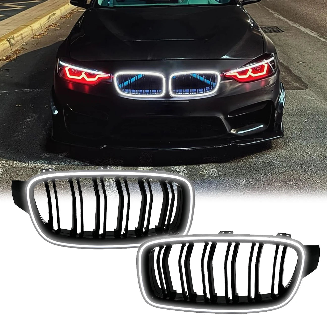 Lumière LED Calandre BMW Série 3 F30 2013-2018 M Performance - vue de face - Becquet Voiture