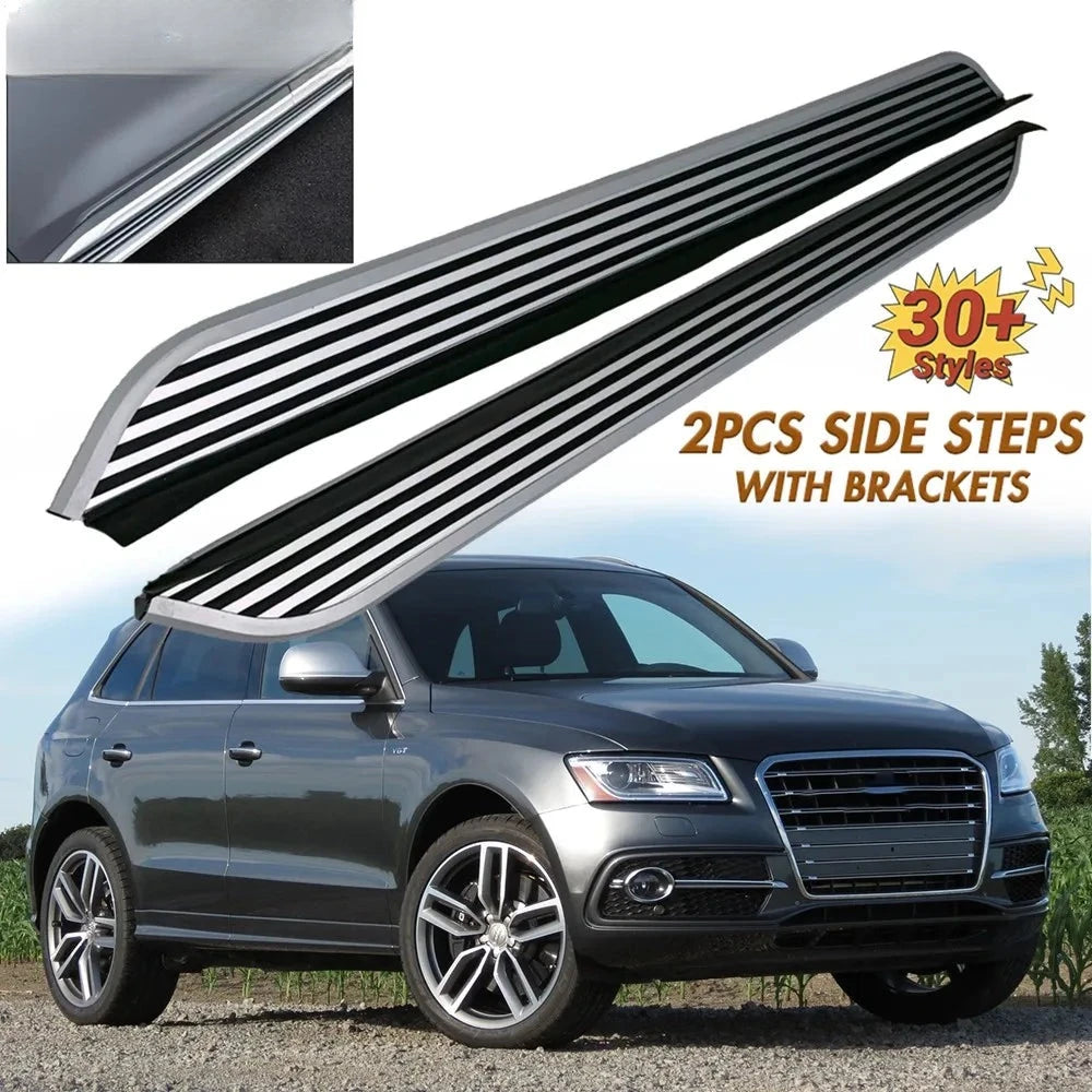 Marchepieds Aluminium Argenté Audi Q5 2009-2017 (Paire) - vue de face - Becquet Voiture