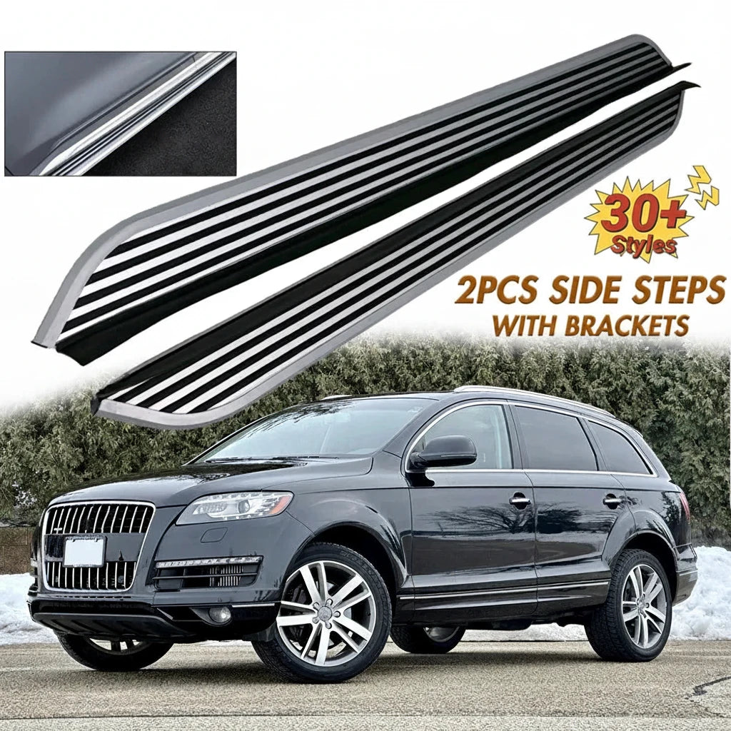 Marchepieds Latéraux Aluminium Audi Q7 2007-2015 - vue de face - Becquet Voiture