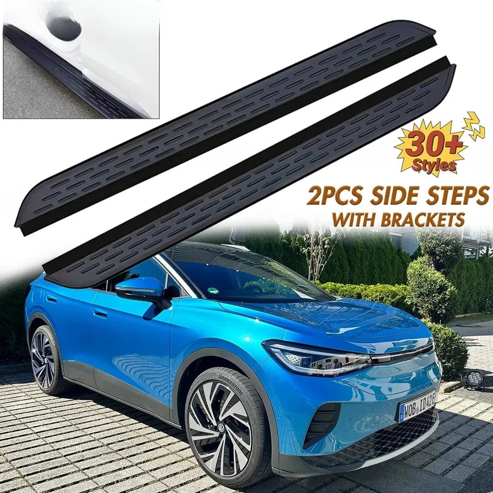 Marchepieds Latéraux Aluminium Noir Volkswagen ID.4 2021-2025 - vue de face - Becquet Voiture