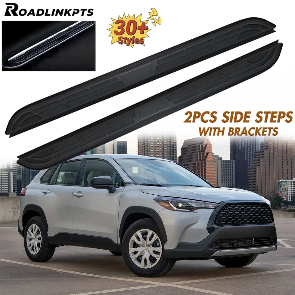 Marchepieds Latéraux Aluminium Toyota Corolla Cross 2022-2025 - vue de face - Becquet Voiture