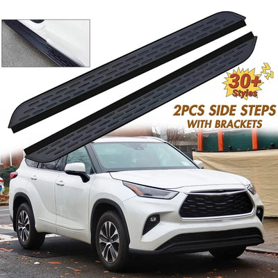 Marchepieds Latéraux Noirs Toyota Highlander Kluger 2020-2023 - vue de face - Becquet Voiture