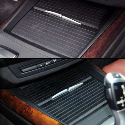 Mécanisme tiroir porte-gobelets avant BMW X5 E70 2007-2013 - vue de profil - Becquet Voiture