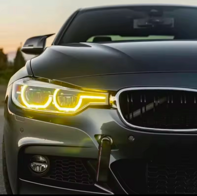Modules LED DRL Angel Eyes jaune CSL BMW Série 3 F30 M3 F80 2011-2019 - installé sur véhicule - Becquet Voiture