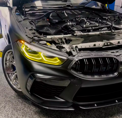 Modules LED DRL Jaunes Angel Eyes Look CSL BMW Série 8 G15 - vue de face - Becquet Voiture