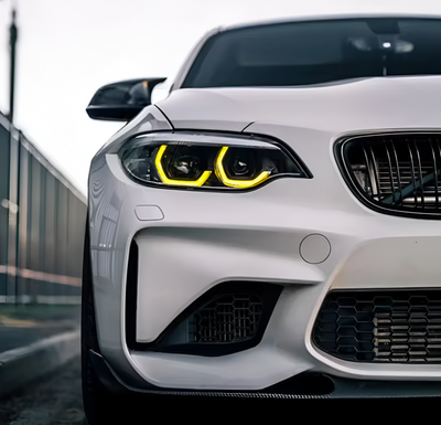 Modules LED DRL Jaunes Look CSL Angel Eyes BMW Série - vue de face - Becquet Voiture