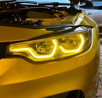 Modules LED DRL Jaunes Look CSL Angel Eyes pour BMW Série 4 F32 M4 F82 - installé sur véhicule - Becquet Voiture