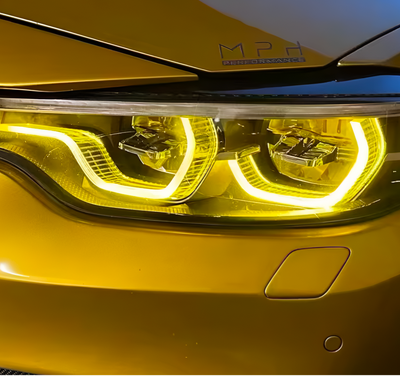 Modules LED DRL Jaunes Look CSL Angel Eyes pour BMW Série 4 F32 M4 F82 - packshot studio - Becquet Voiture