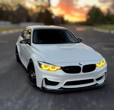 Modules LED DRL Jaunes Look CSL Angel Eyes pour BMW Série 4 F32 M4 F82 - vue de trois-quarts - Becquet Voiture