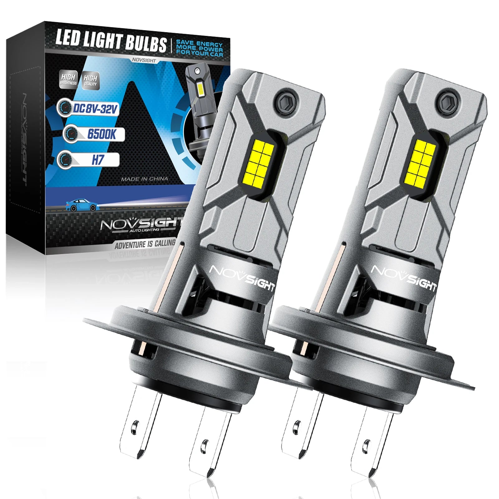 NOVSIGHT Phare LED H7 Mini 60W 12000LM Universelle - vue de face - Becquet Voiture