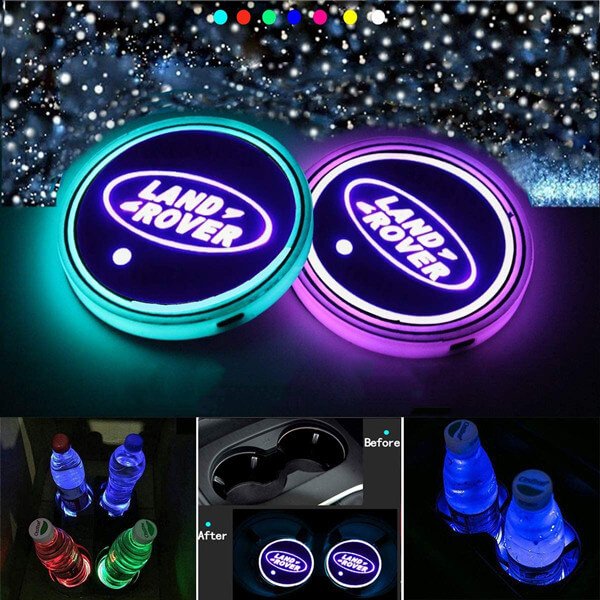 Pack 2 Porte-gobelets LED Land Rover avec 7 Modes Couleurs - vue de face - Becquet Voiture