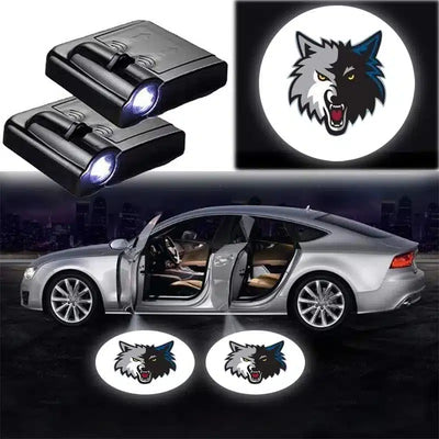 Pack 2 projecteurs de porte LED logo Wolf pour voiture - vue de face - Becquet Voiture