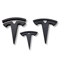 Pack Emblèmes Tesla Model 3 Y Noir Mat Carbone Rouge - installé sur véhicule - Becquet Voiture