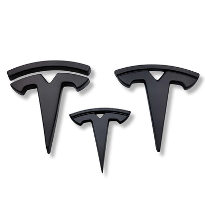 Pack Emblèmes Tesla Model 3 Y Noir Mat Carbone Rouge - installé sur véhicule - Becquet Voiture