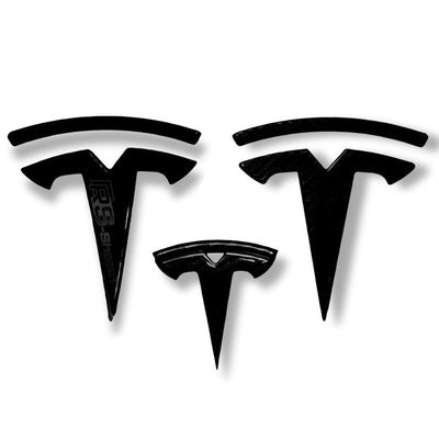 Pack Emblèmes Tesla Model 3 Y Noir Mat Carbone Rouge - vue arrière - Becquet Voiture