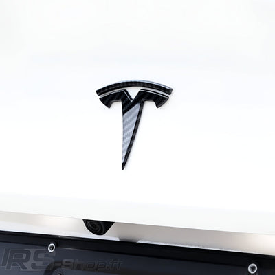 Pack Emblèmes Tesla Model 3 Y Noir Mat Carbone Rouge - vue de dessus - Becquet Voiture