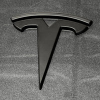 Pack Emblèmes Tesla Model 3 Y Noir Mat Carbone Rouge - vue rapprochée - Becquet Voiture