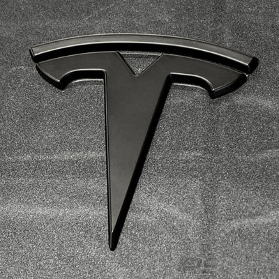 Pack Emblèmes Tesla Model 3 Y Noir Mat Carbone Rouge - vue rapprochée - Becquet Voiture
