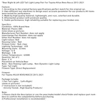 Paire Feux Arrière LED Toyota Hilux Revo Rocco 2015-2021 Rouge - vue arrière 2 - Becquet Voiture
