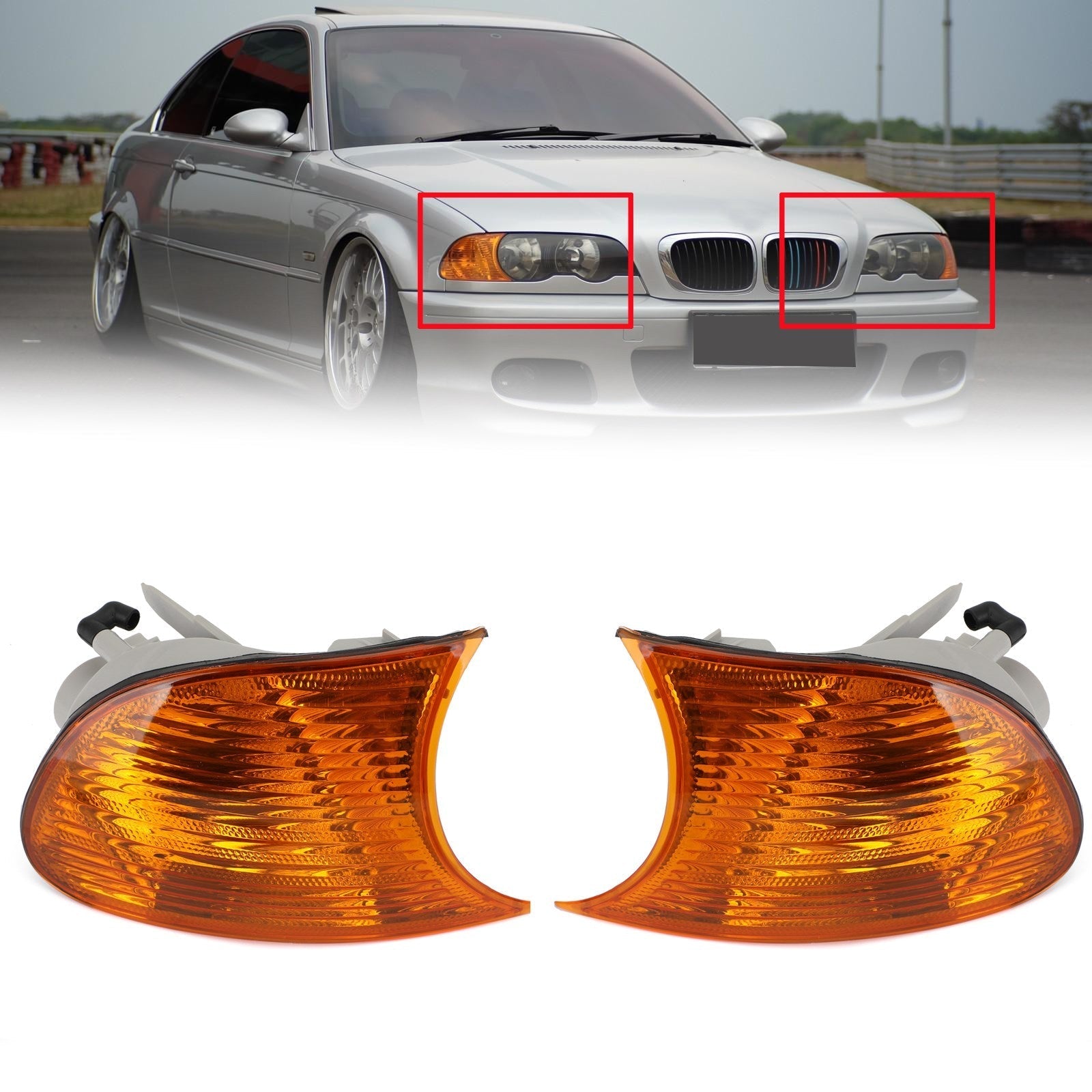 Paire Feux Latéraux d'Angle Ambrés BMW Série 3 E46 Coupé - vue de face - Becquet Voiture