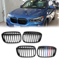 Paire Grilles Calandre Avant BMW X1 F48 F49 2016+ Noir Brillant - vue de face - Becquet Voiture