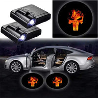 Paire Projecteurs de Porte LED Crâne pour Voiture, 2x Lumineux - vue de face - Becquet Voiture