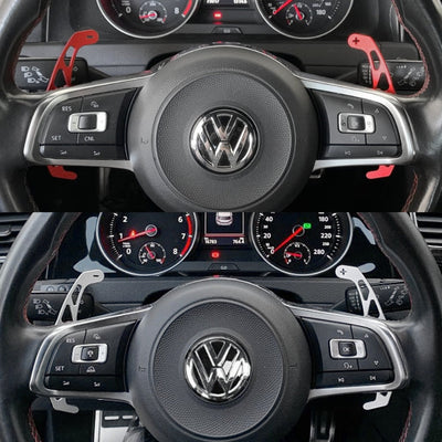 Palettes Volant VW Golf 7 Alu Noir Rouge Bleu - vue arrière - Becquet Voiture