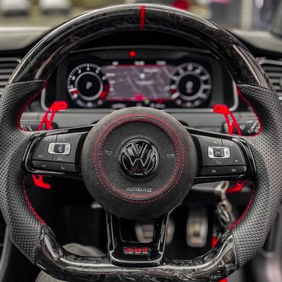 Palettes Volant VW Golf 7 Alu Noir Rouge Bleu - vue de profil - Becquet Voiture