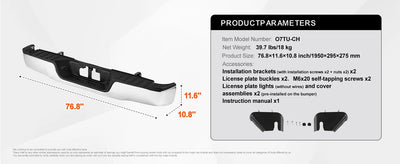 Pare-Chocs Arrière Acier Chromé Toyota Tacoma - vue rapprochée - Becquet Voiture