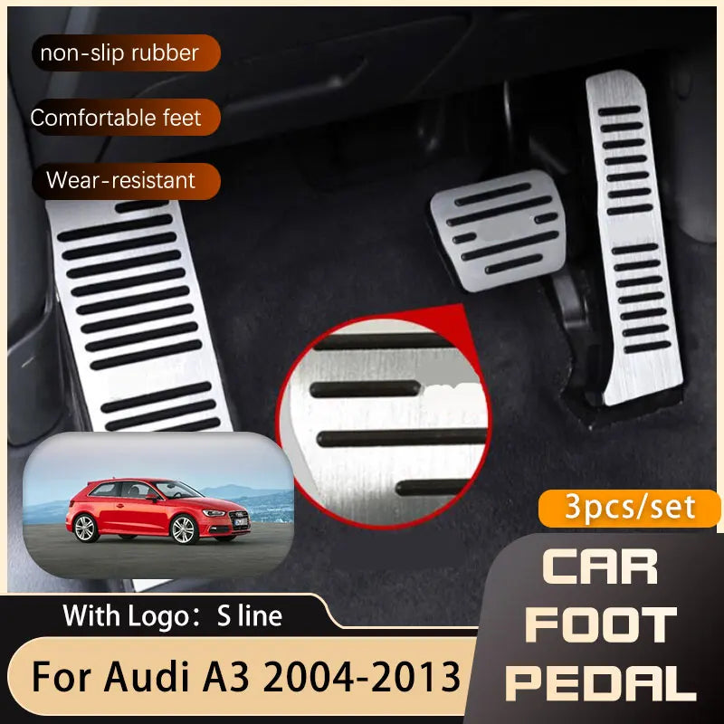 Pédales Sport Inox Audi A3 8P Sportback 2008-2013 - vue de face - Becquet Voiture