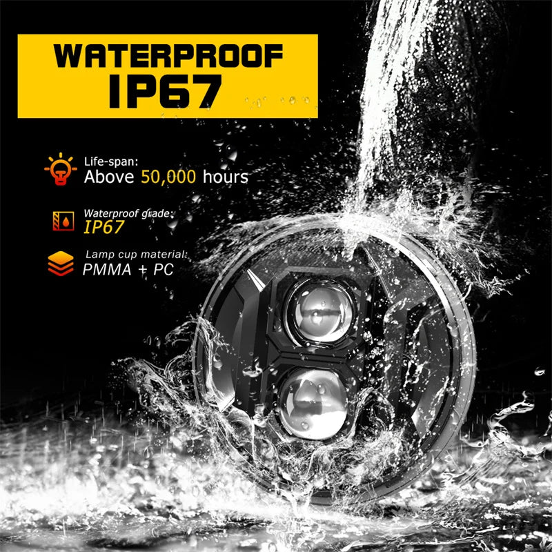 Phare LED Rond 7 Pouces Jeep Wrangler 4x4 Moto - installé sur véhicule - Becquet Voiture