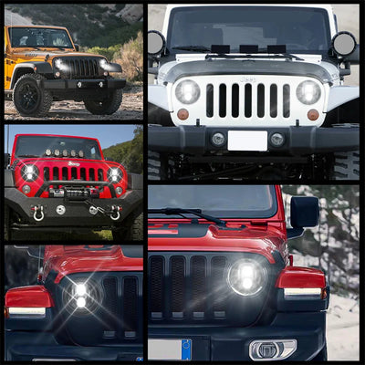 Phare LED Rond 7 Pouces Jeep Wrangler 4x4 Moto - packshot studio - Becquet Voiture