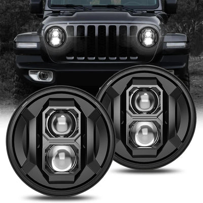 Phare LED Rond 7 Pouces Jeep Wrangler 4x4 Moto - vue de face - Becquet Voiture