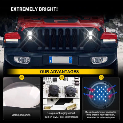 Phare LED Rond 7 Pouces Jeep Wrangler 4x4 Moto - vue de trois-quarts - Becquet Voiture