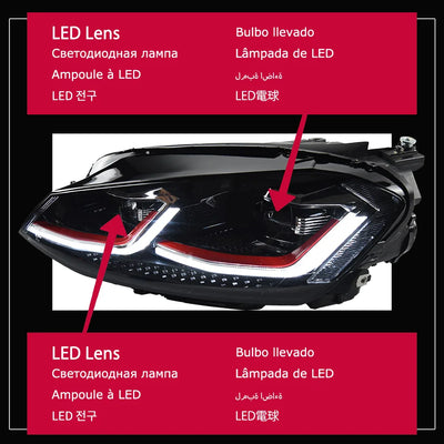 Phares AKD VW Golf 7 MK7 2012-2017 GTI Rouge Argent Noir - détail du montage - Becquet Voiture