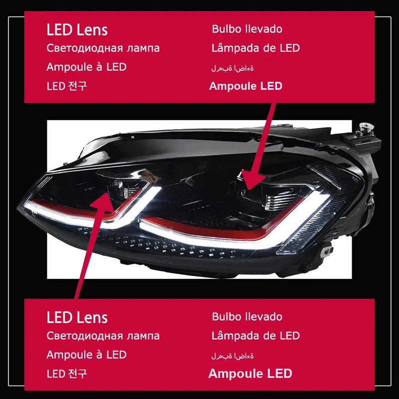 Phares AKD VW Golf 7 MK7 2012-2017 GTI Rouge Argent Noir - détail du montage - Becquet Voiture